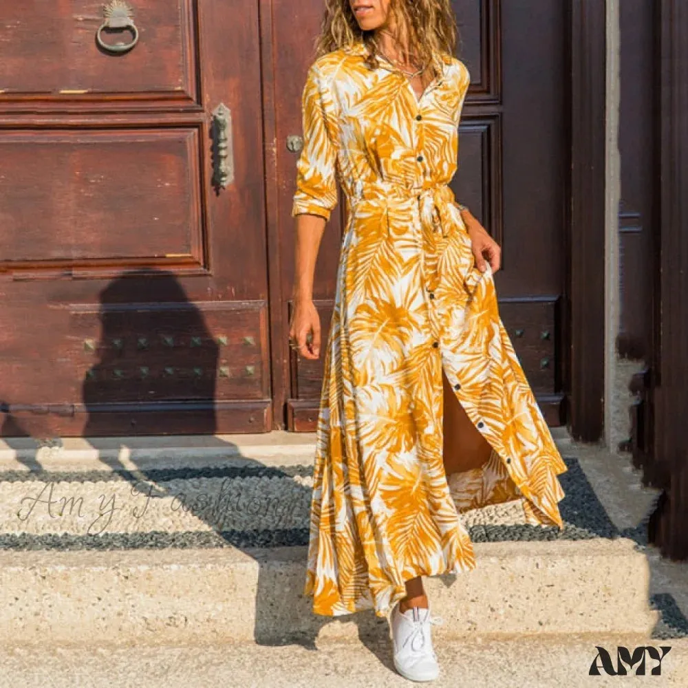 Amy Fashion - Women Chiffon Button Shirt Dress