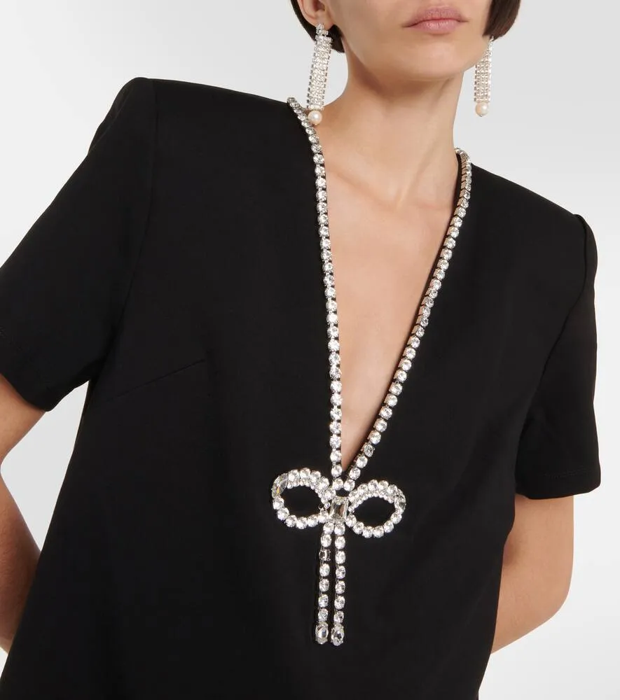 Area Crystal bow jersey t-shirt dress