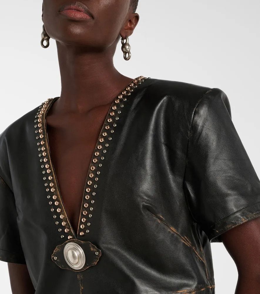Area Studded leather shirt dress