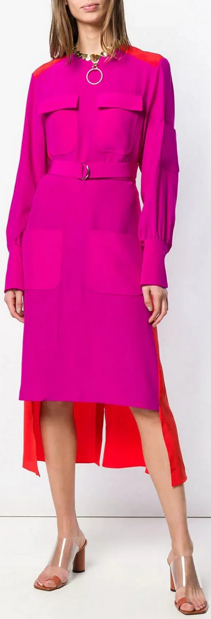 Asymmetrical Colour-Block Panelled Crepe Shirt-Dress