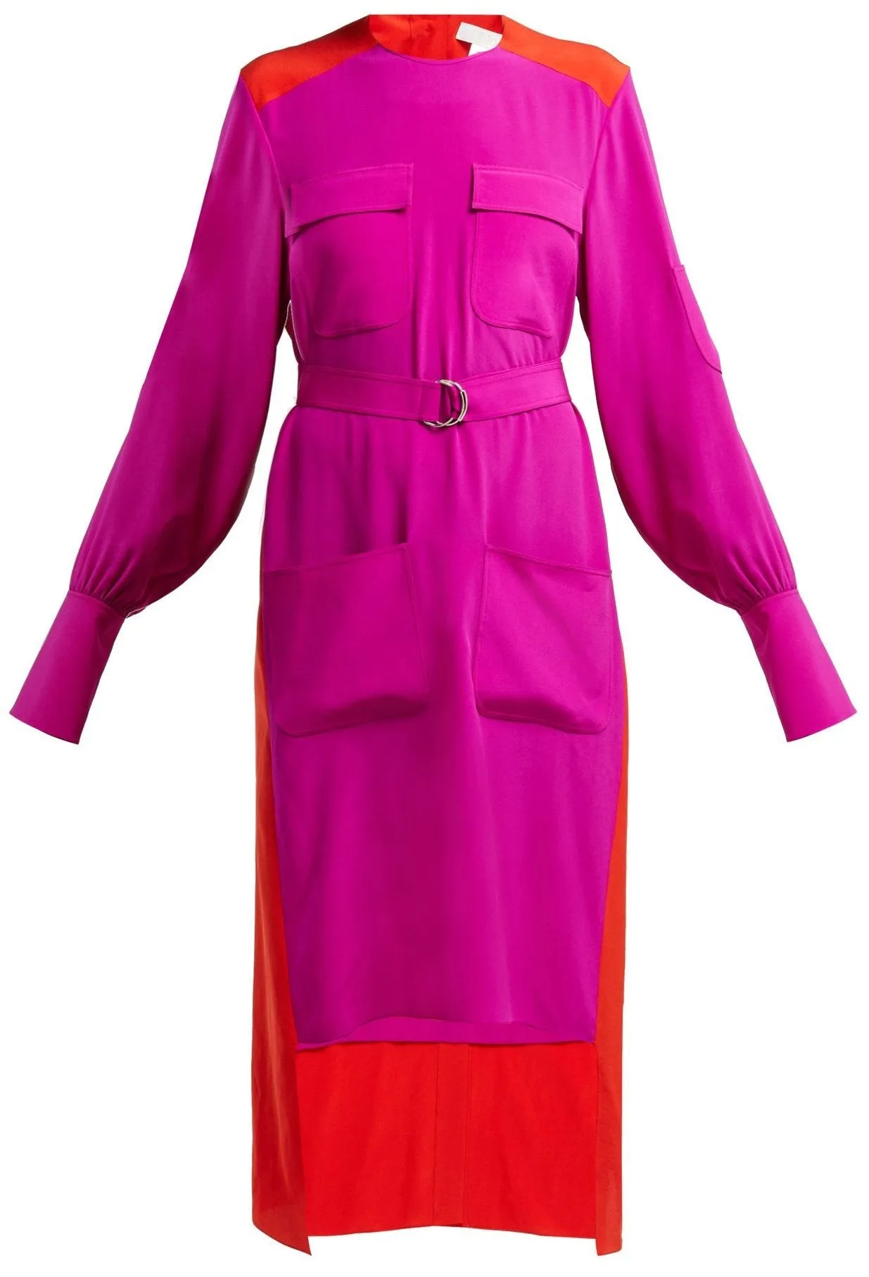 Asymmetrical Colour-Block Panelled Crepe Shirt-Dress