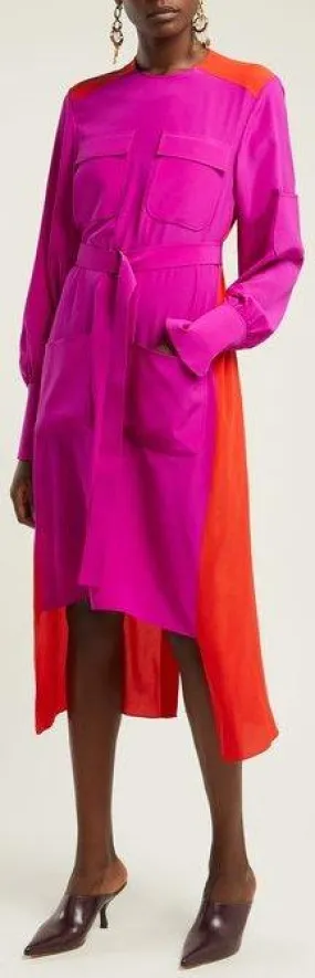 Asymmetrical Colour-Block Panelled Crepe Shirt-Dress