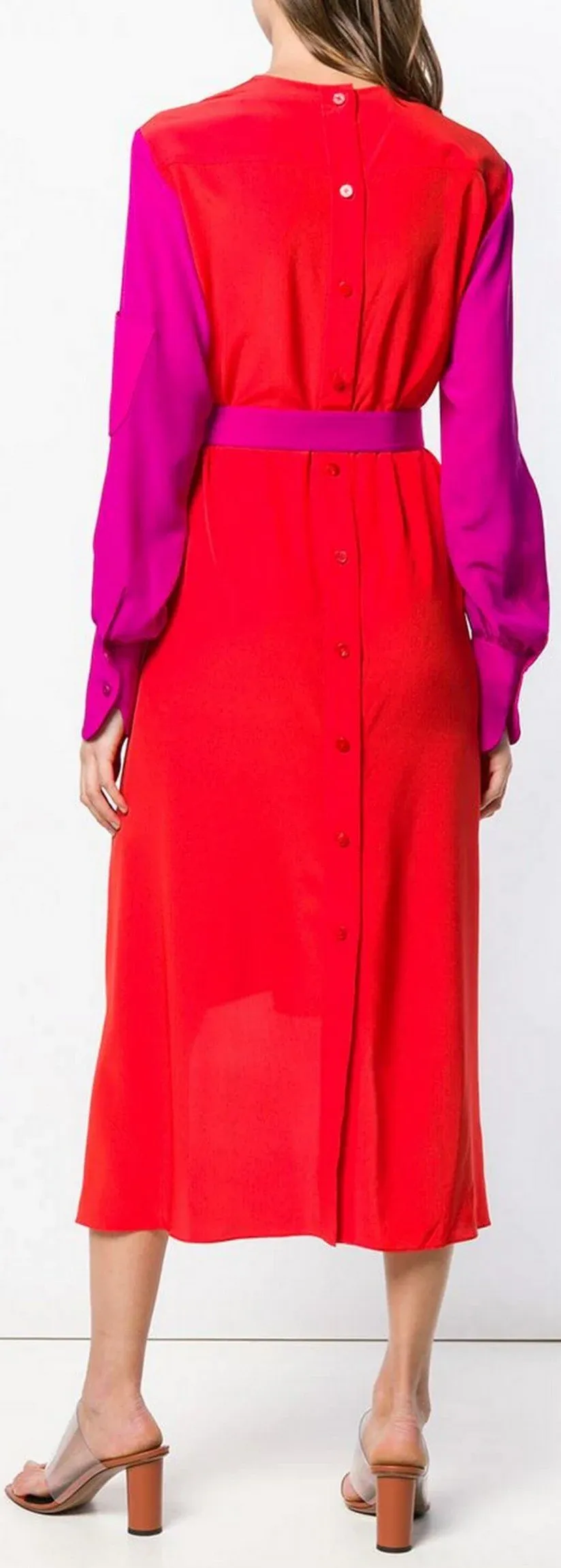Asymmetrical Colour-Block Panelled Crepe Shirt-Dress