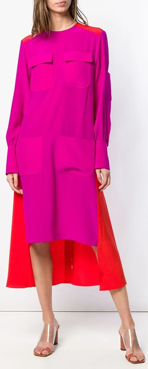 Asymmetrical Colour-Block Panelled Crepe Shirt-Dress