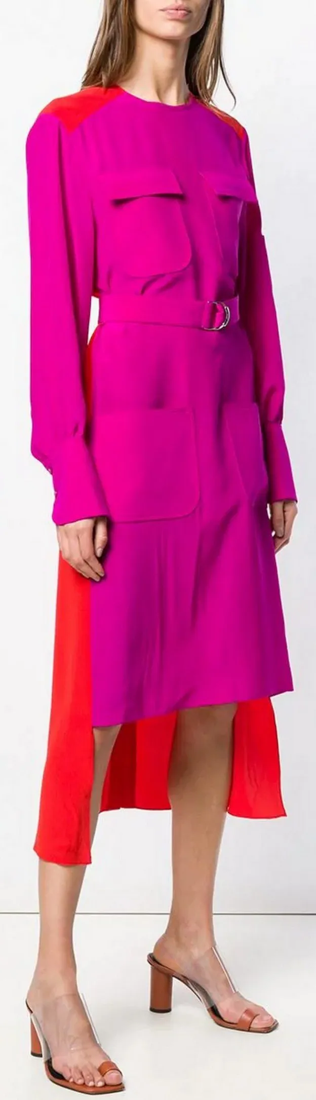 Asymmetrical Colour-Block Panelled Crepe Shirt-Dress