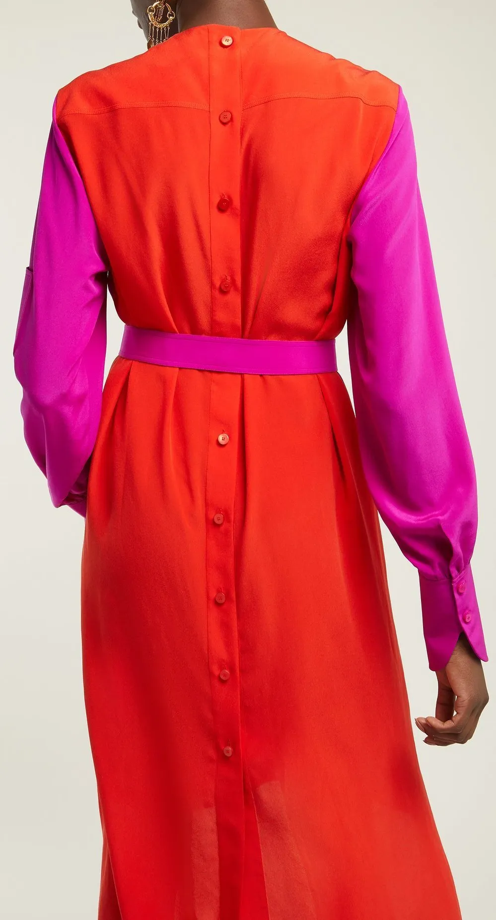 Asymmetrical Colour-Block Panelled Crepe Shirt-Dress