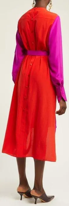 Asymmetrical Colour-Block Panelled Crepe Shirt-Dress