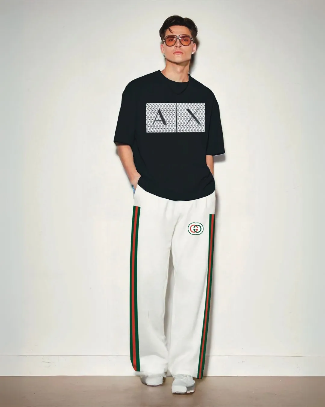 AX  STYLE tee with branded style pant cordset (black and white(*)