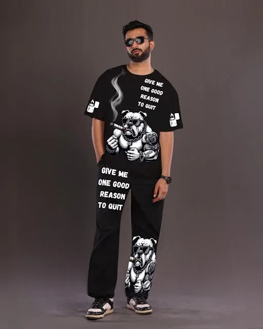 Black Men's BullDog Graphic Co-ord Set - Men's Choice(*)