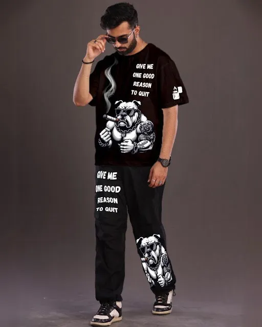 Black Men's BullDog Graphic Co-ord Set - Men's Choice(*)