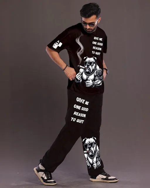 Black Men's BullDog Graphic Co-ord Set - Men's Choice(*)