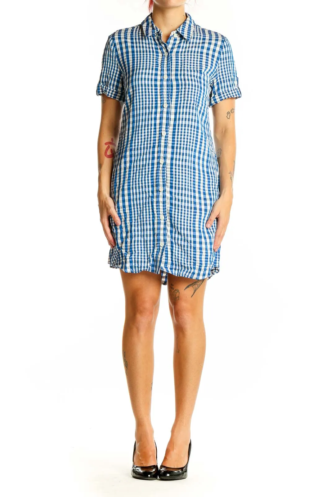 Blue and White Gingham Shirt Dress