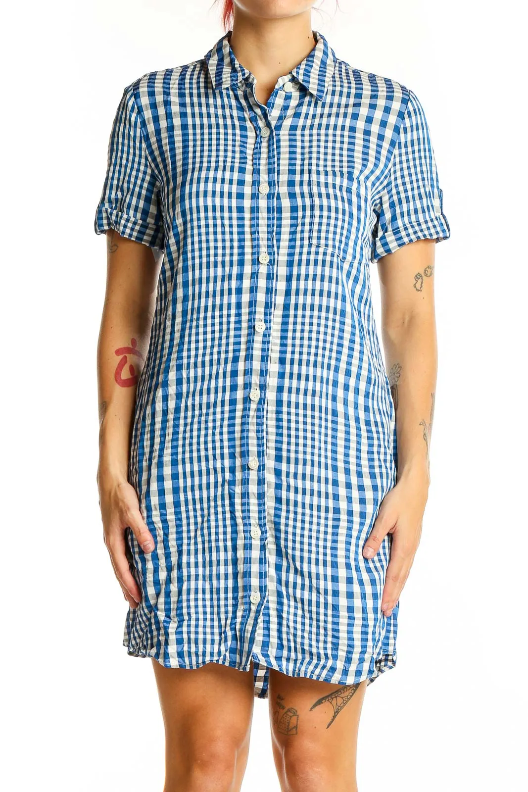 Blue and White Gingham Shirt Dress