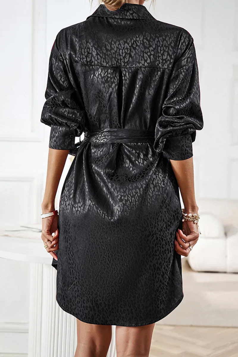 Casual Leopard Frenulum Turndown Collar Shirt Dresses