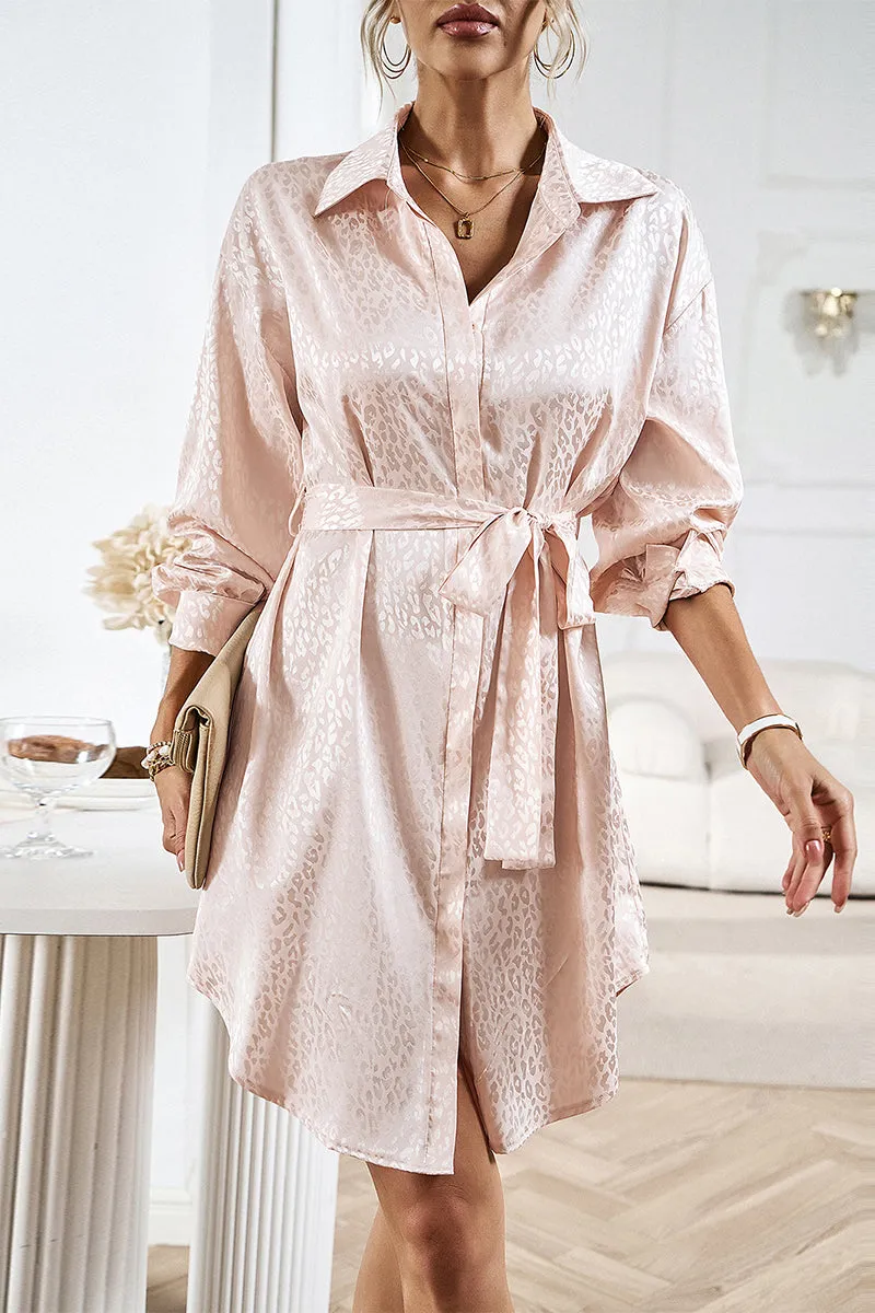 Casual Leopard Frenulum Turndown Collar Shirt Dresses