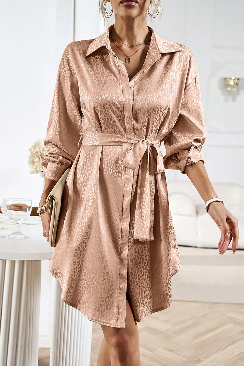 Casual Leopard Frenulum Turndown Collar Shirt Dresses