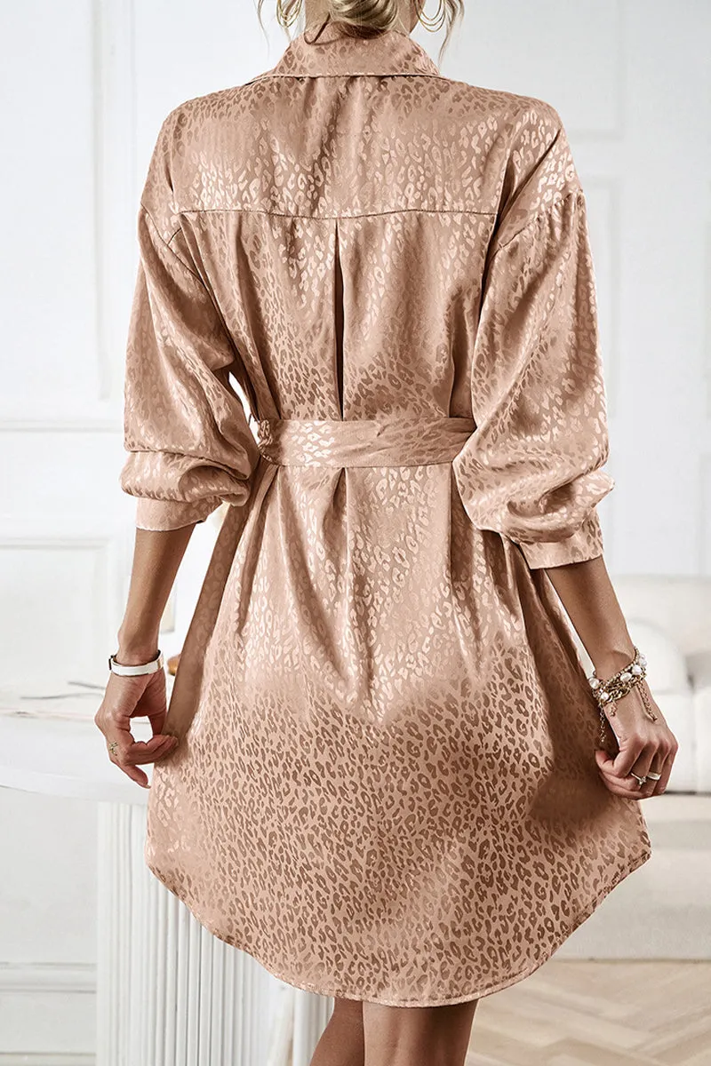Casual Leopard Frenulum Turndown Collar Shirt Dresses