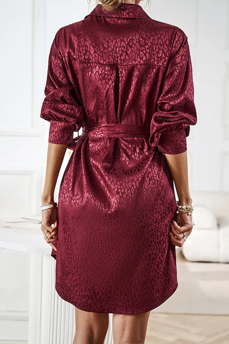 Casual Leopard Frenulum Turndown Collar Shirt Dresses