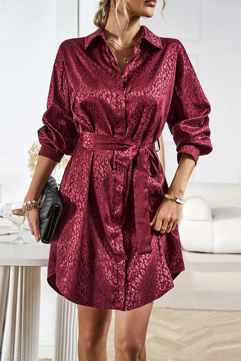 Casual Leopard Frenulum Turndown Collar Shirt Dresses