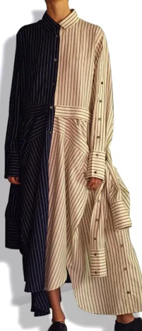 Color-Block Striped Shirt-Dress