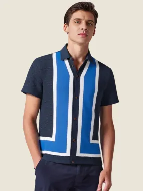 Color Blocked Knit Camp Collar Polo