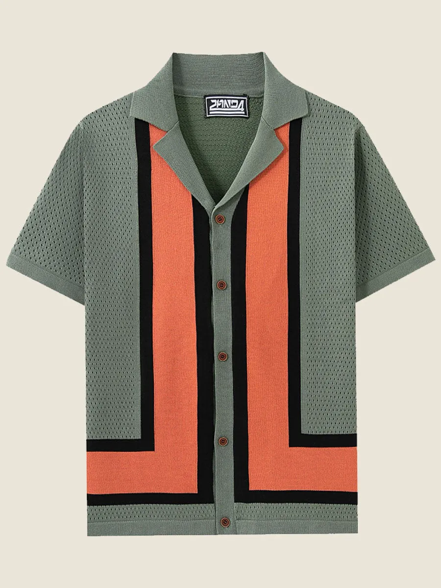 Color Blocked Knit Camp Collar Polo