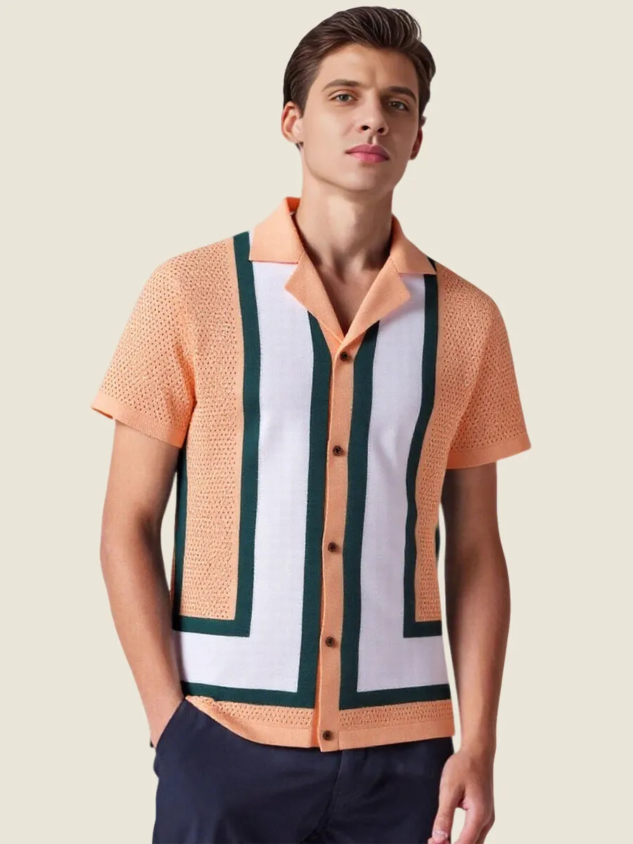 Color Blocked Knit Camp Collar Polo