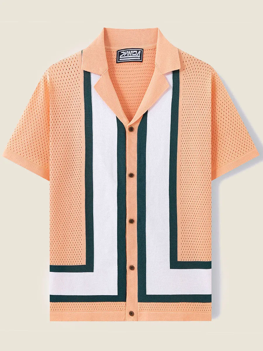 Color Blocked Knit Camp Collar Polo