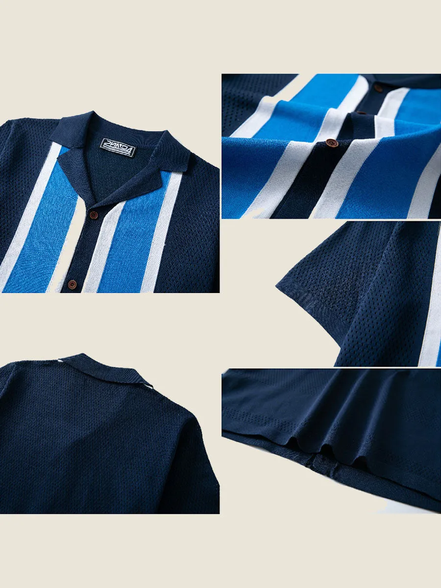 Color Blocked Knit Camp Collar Polo
