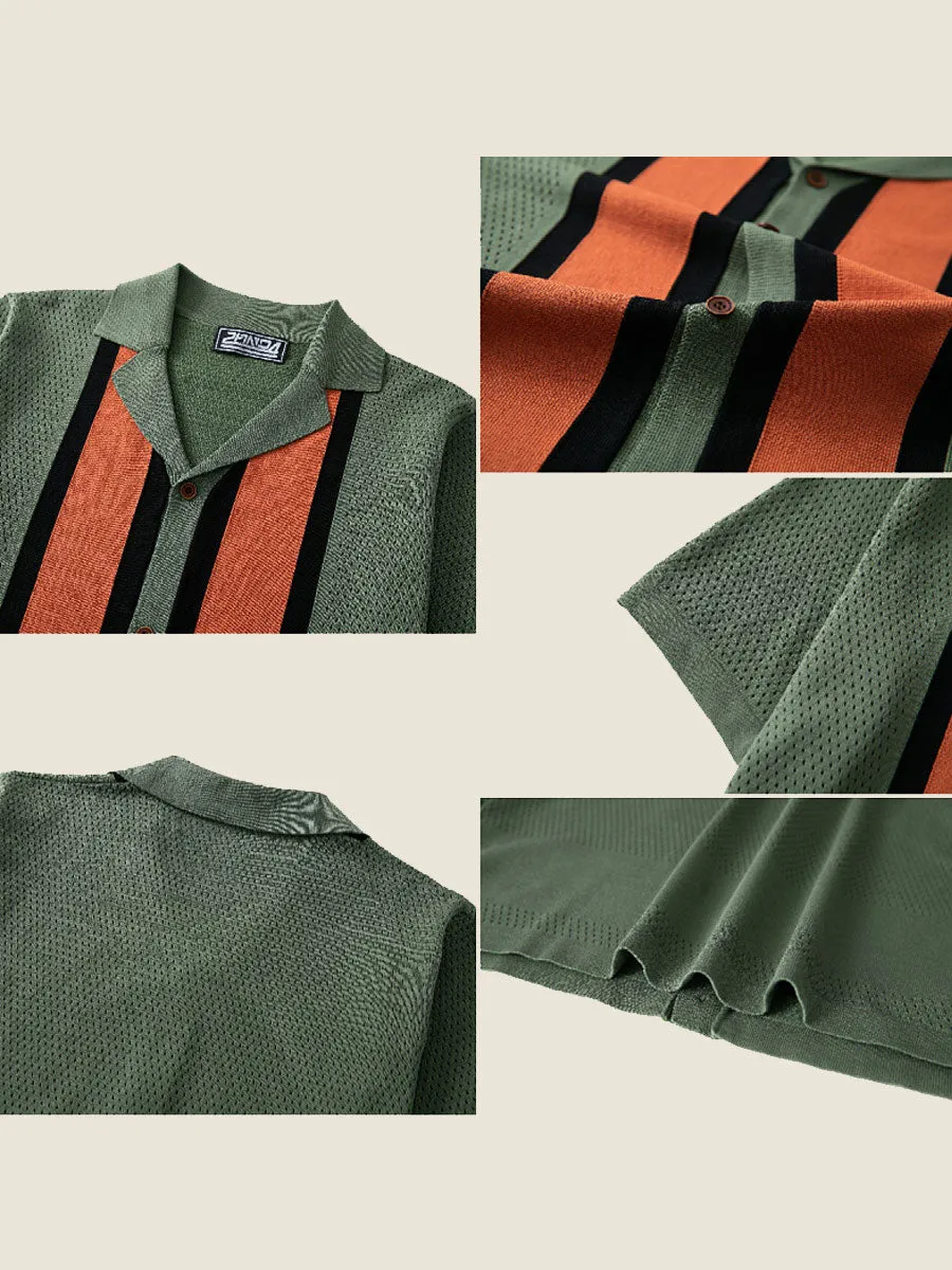 Color Blocked Knit Camp Collar Polo