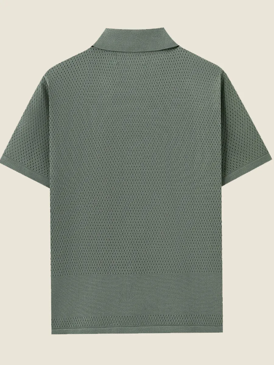 Color Blocked Knit Camp Collar Polo