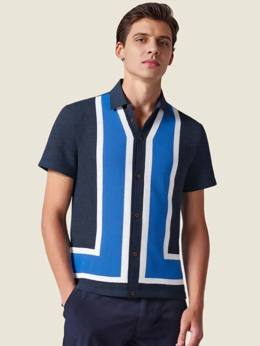 Color Blocked Knit Camp Collar Polo