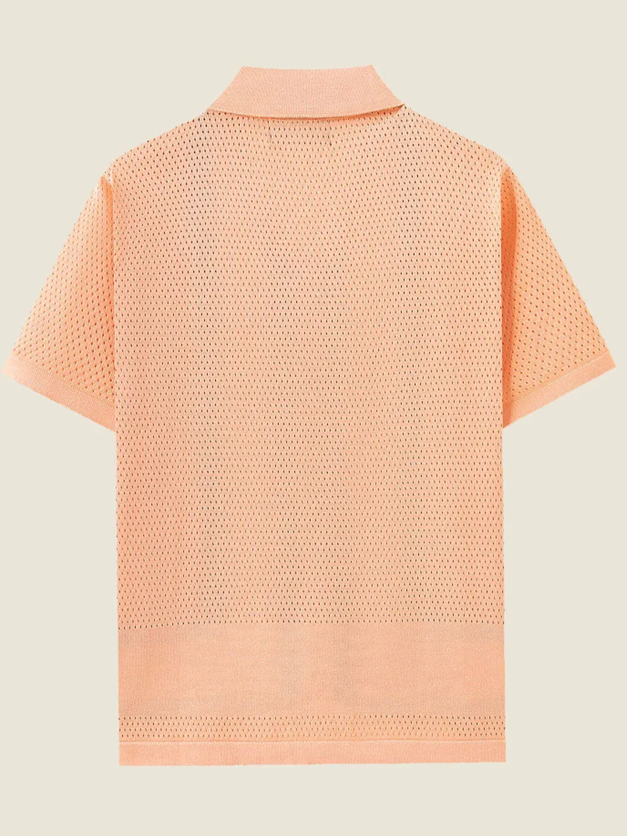 Color Blocked Knit Camp Collar Polo