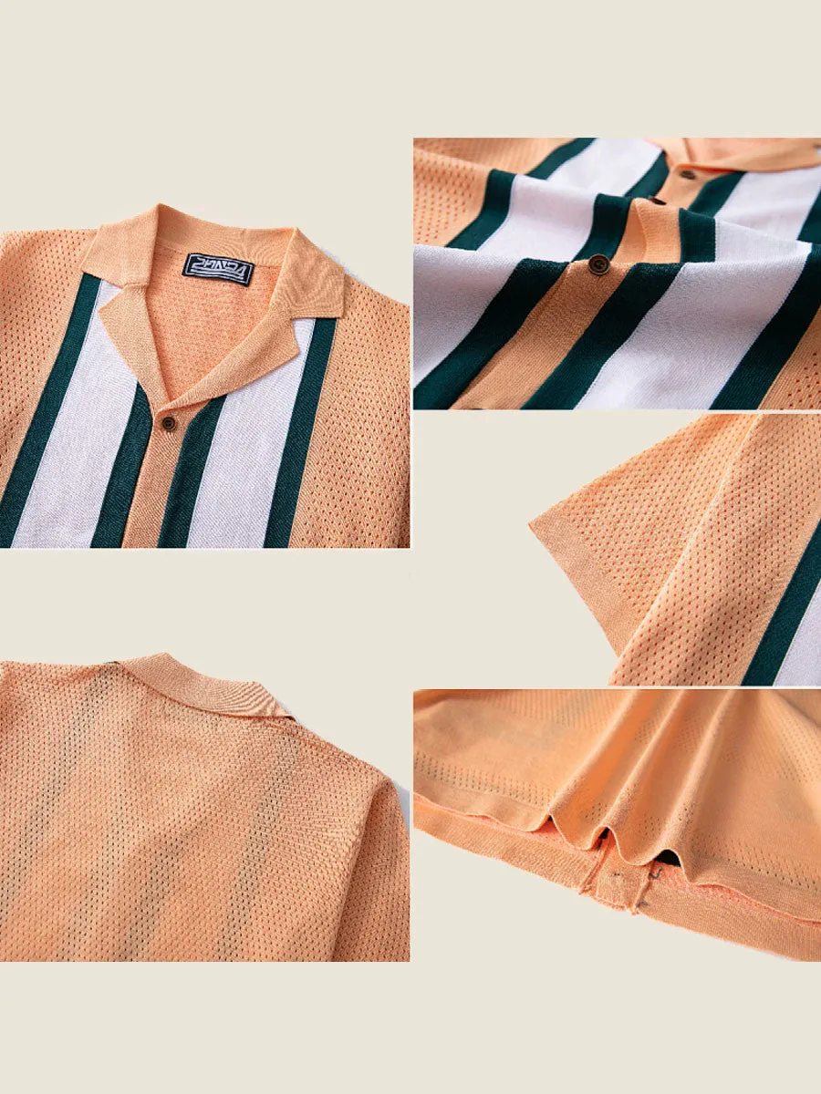 Color Blocked Knit Camp Collar Polo
