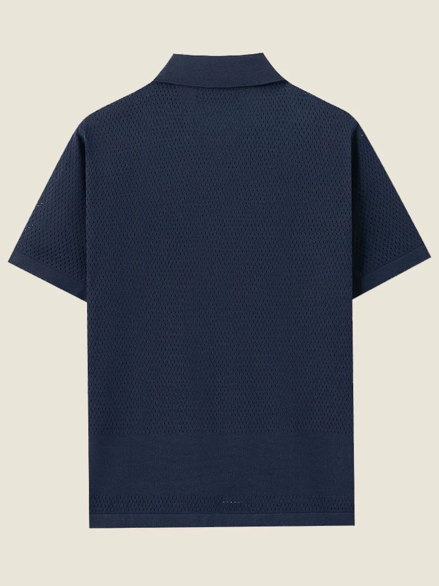 Color Blocked Knit Camp Collar Polo
