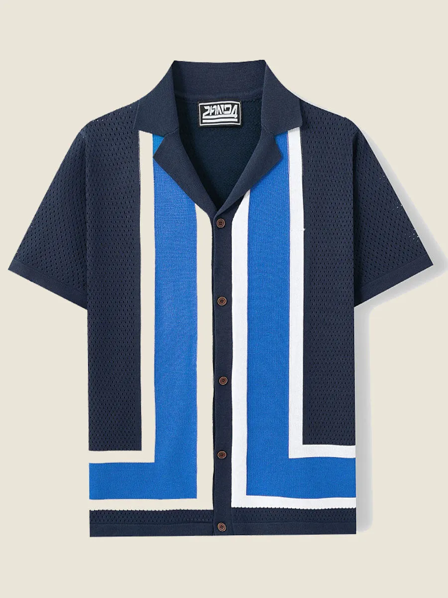 Color Blocked Knit Camp Collar Polo