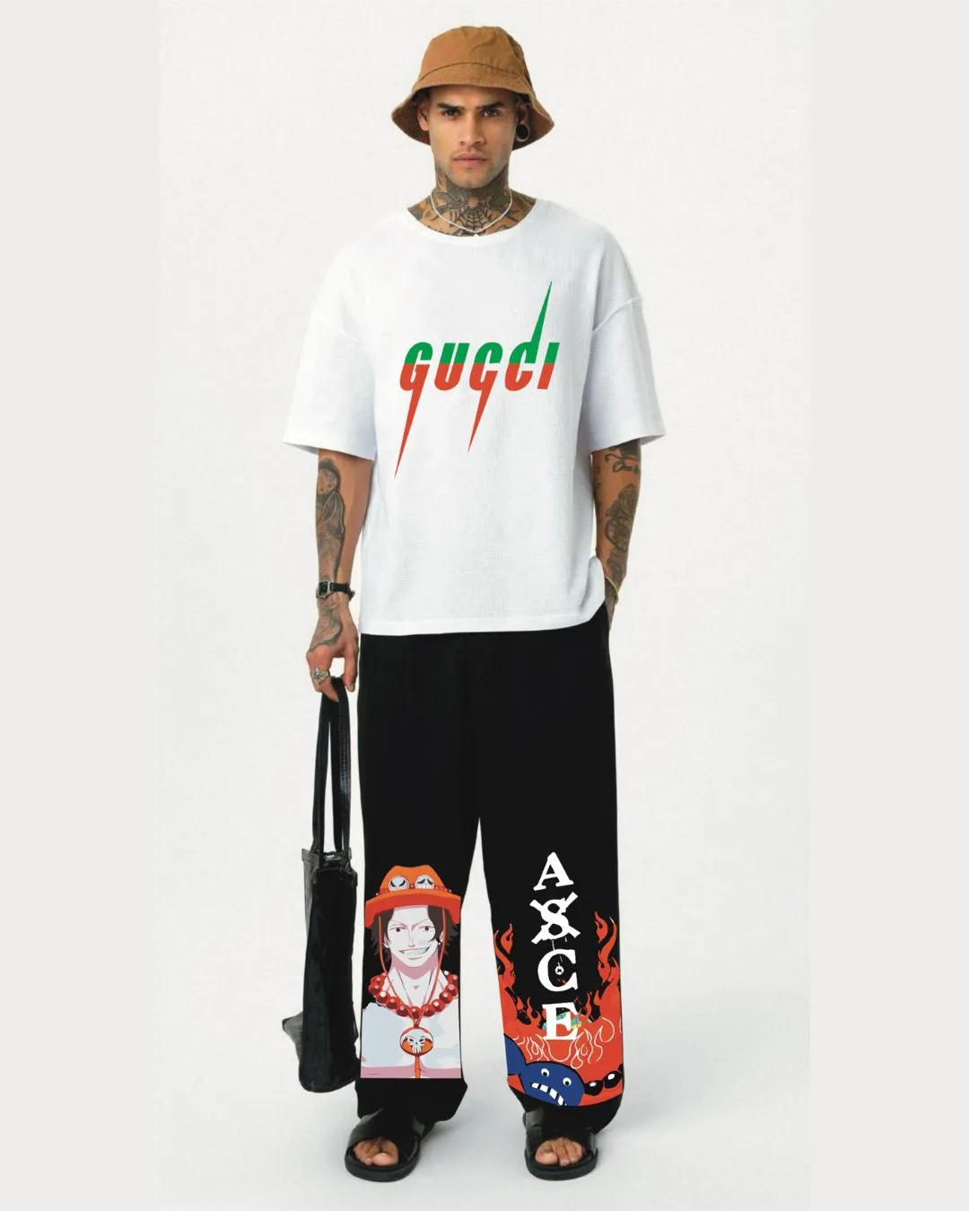 Dhawan gucci tee with ace pants (white and black)(*)