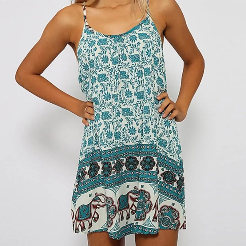 Floral Print Backless Beach Dress