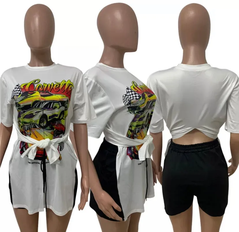 Graphic T Shirt Bandage Short Sleeves Tees