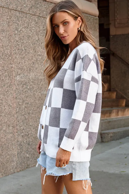 Gray Checkered Cardigan