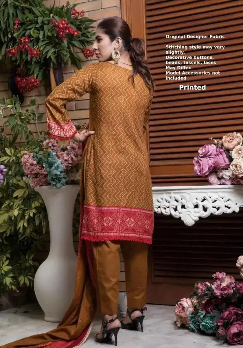 IshDeena Pakistani Dresses for Women Ready to Wear Salwar Kameez Ladies Suit - 3 Piece (Small, Bronze - Printed)