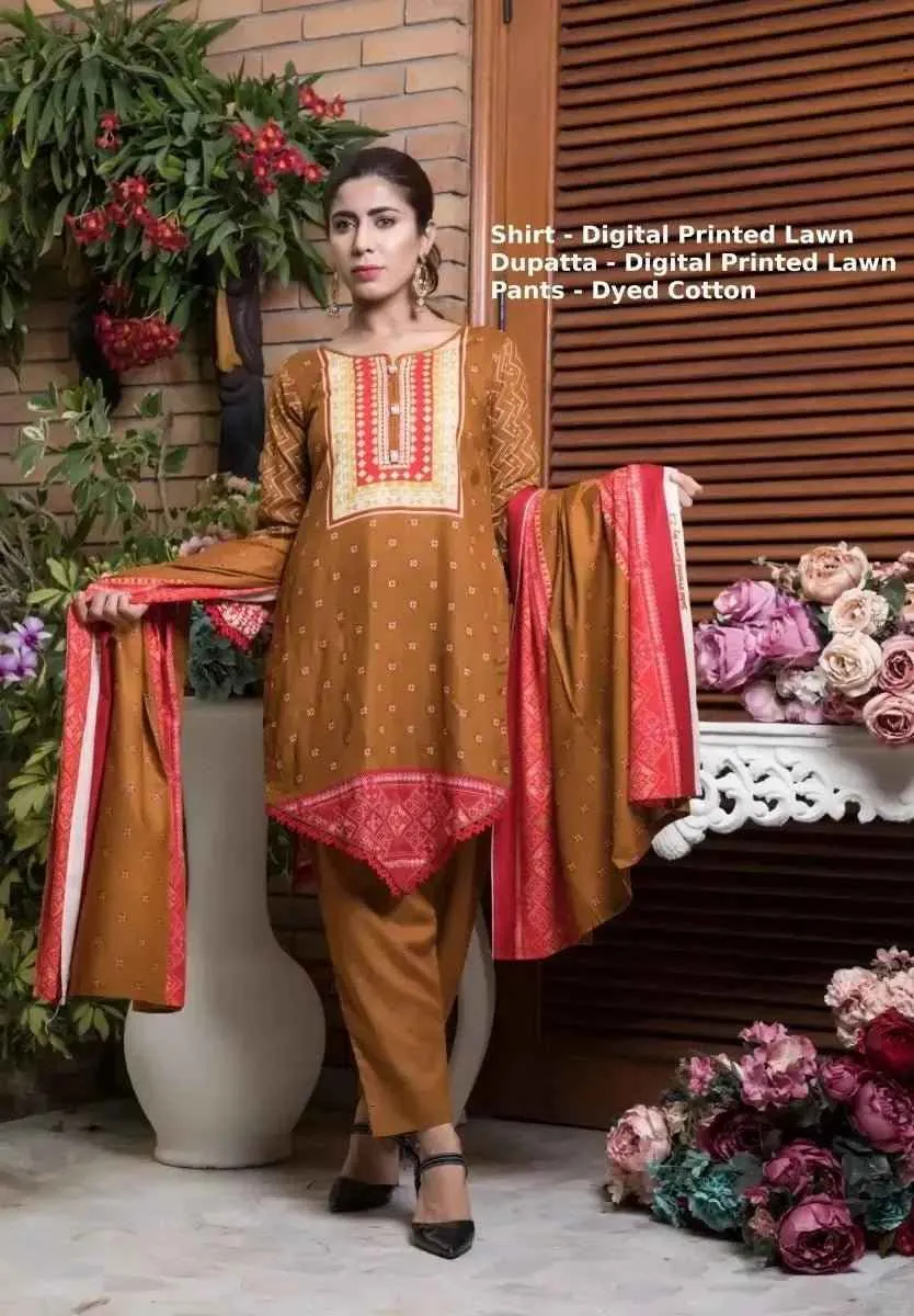 IshDeena Pakistani Dresses for Women Ready to Wear Salwar Kameez Ladies Suit - 3 Piece (Small, Bronze - Printed)