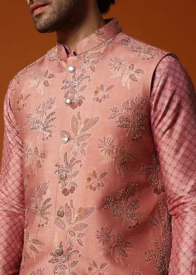 Onion Pink Kurta Jacket Set For Men