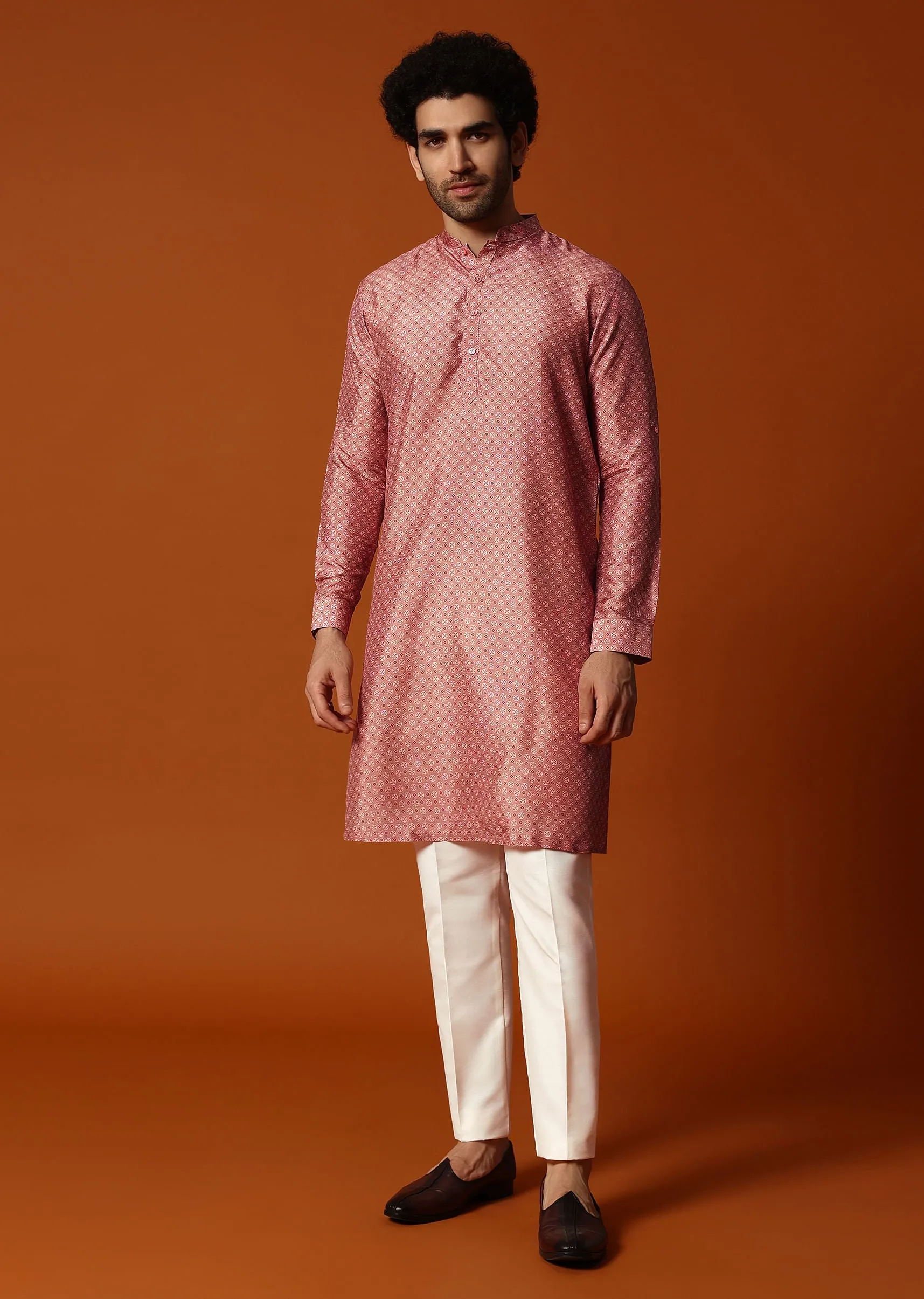 Onion Pink Kurta Jacket Set For Men
