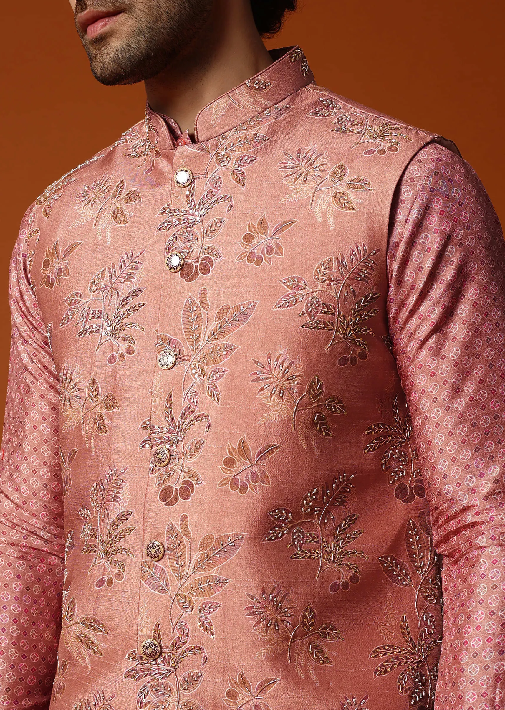 Onion Pink Kurta Jacket Set For Men