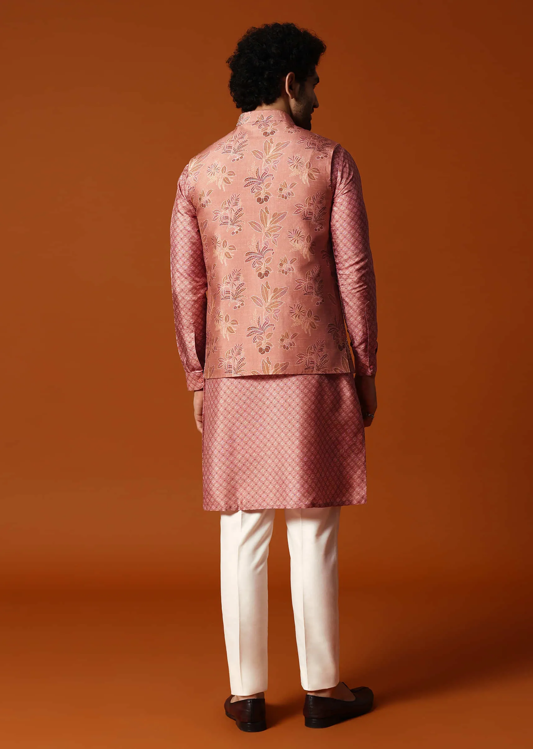 Onion Pink Kurta Jacket Set For Men