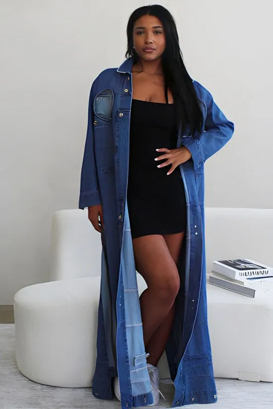 OPEN SLIT LONG DENIM JACKET