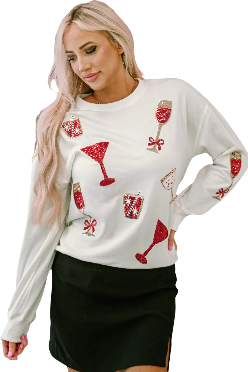 Sequin Cheers Wineglasses Sweatshirt