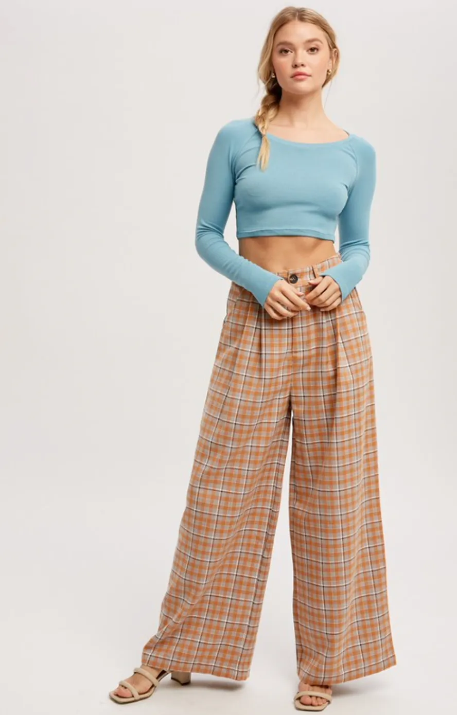Stand Off Wide Legged Plaid Pants