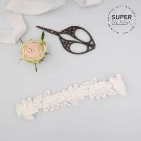 Super sleek lace leaf wedding garter with 'something blue' crystals - 'Elme'